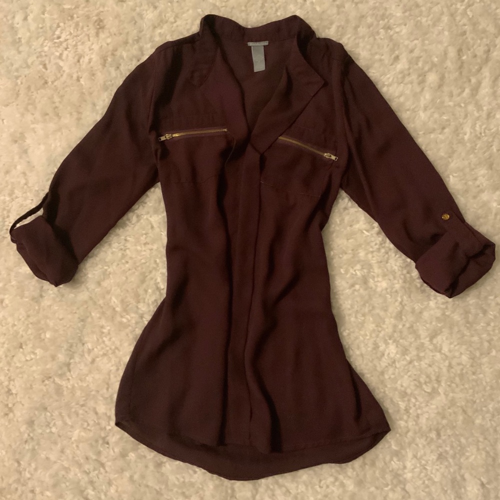 Burgundy Half Button Down Top